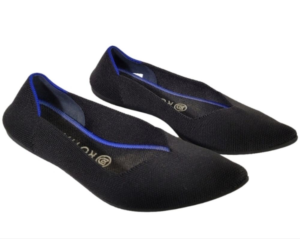 Rothy's SZ 8 The Point Black Slip On Ballet Flats Shoes